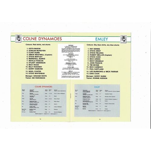 1988 Colne Dynamoes v Emley FA Vase Final Football Programme