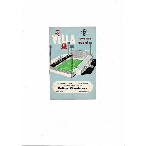 1960/61 Aston Villa v Bolton Wanderers Football Programme