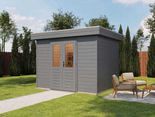 3.0mtr x 2.4mtr 28mm walled Flat Roof Cabin