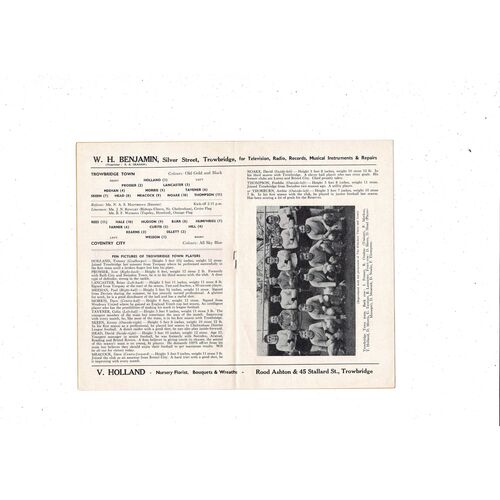 Trowbridge Town v Coventry City FA Cup Football Programme 1963/64