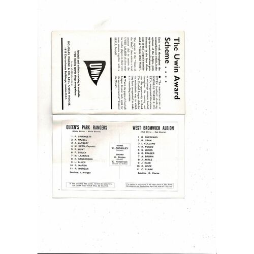 1967 Queens Park Rangers v West Bromwich Albion League Cup Final Programme + Review