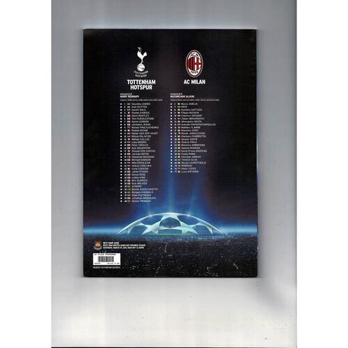 Tottenham Hotspur v AC Milan Champions League Football Programme 2010/11