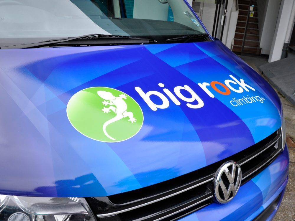 Big Rock branded van wrap on bonnet of company Volkswagen California.