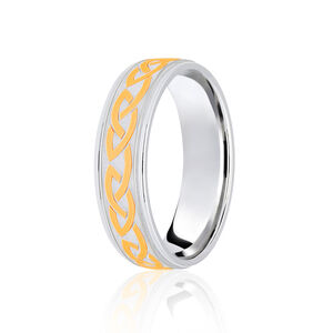 18ct 6mm TWO COLOUR diamond cut Celtic triquetra flat profile ring