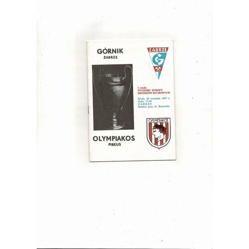 Gornik Zabrze v Olympiakos European Cup Football Programme 1987/88