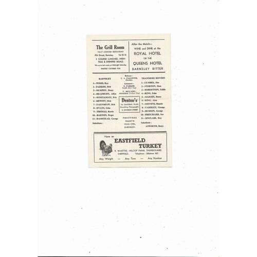 1966/67 Barnsley v Tranmere Rovers Football Programme