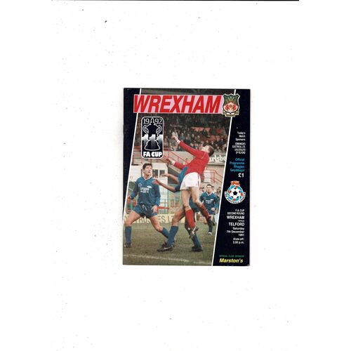 Wrexham v Telford FA Cup Football Programme 1991/92
