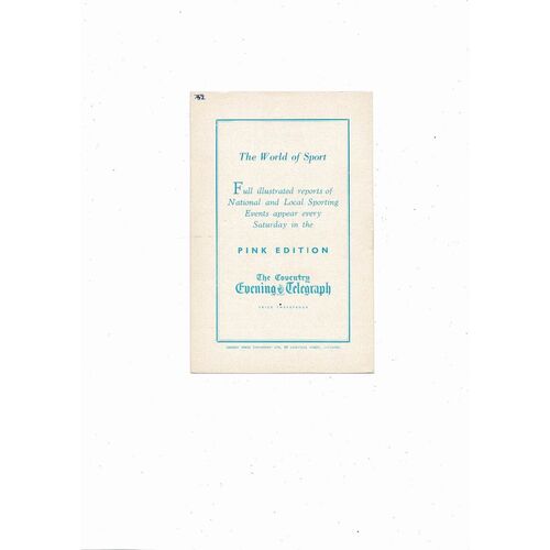 1961 England v Eire Schools International Football Programme @ Coventry City