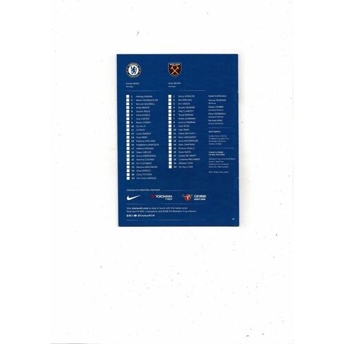 2018/19 Chelsea v West Ham United Womens Super League Football Programme