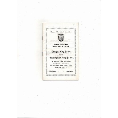 Glasgow Police v Birmingham Police British Police Cup Final Programme 1966/67