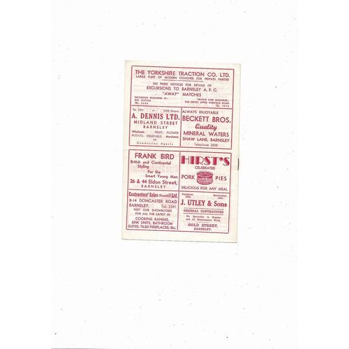 1959/60 Barnsley v Queens Park Rangers Football Programme