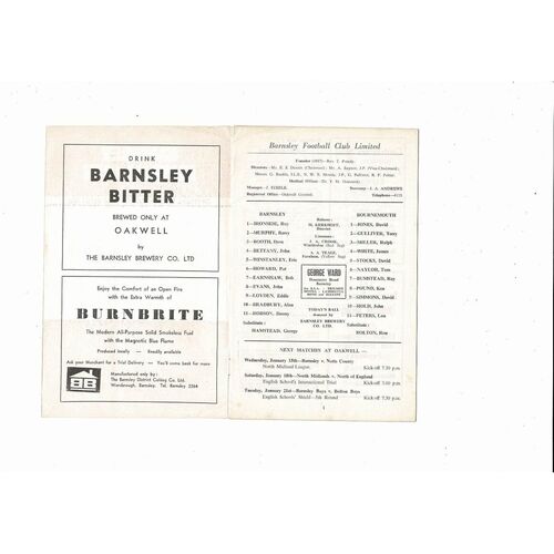 1968/69 Barnsley v Bournemouth Football Programme
