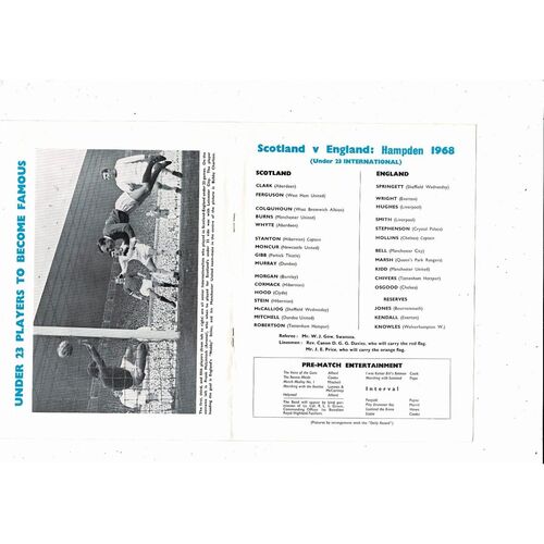 Scotland v England U23 International Football Programme @ Hampden