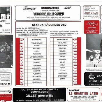 Standard Liege v Dundee United European Cup Football Programme 1983/84