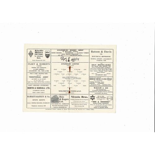 1962/63 Aylesbury United v Wolverton Town Berks & Bucks Cup Football Programme