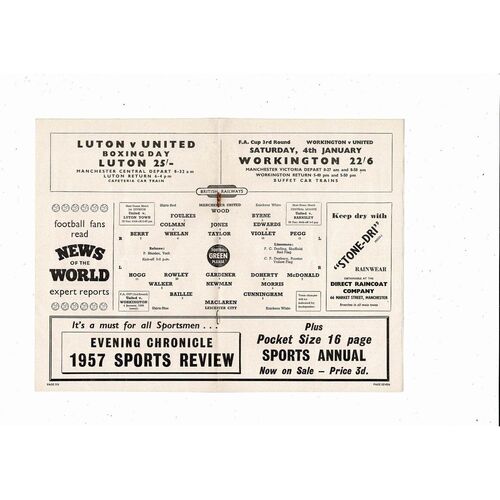 1957/58 Manchester United v Leicester City Football Programme