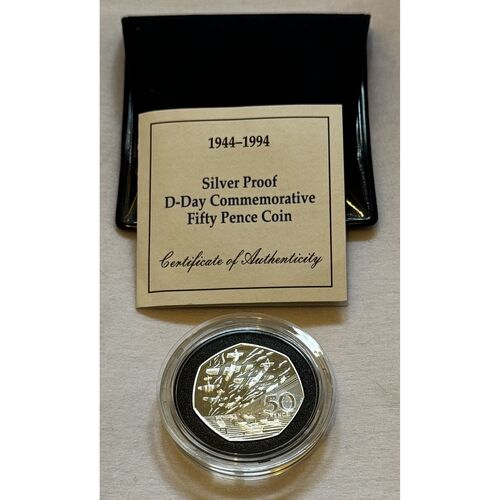 1994 FDC D-Day Commemorative Silver Proof Fifty Pence Coin - 13.5g