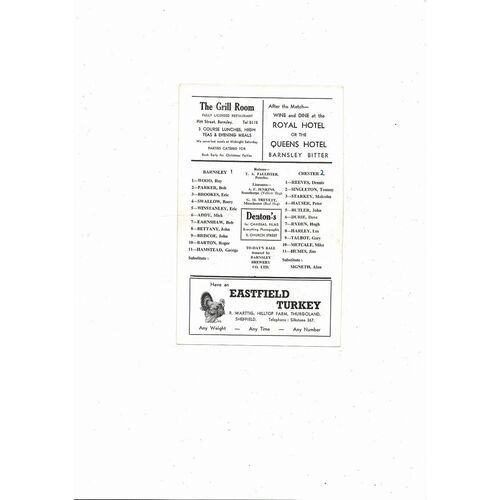 1966/67 Barnsley v Chester City Football Programme