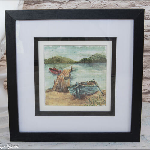 Aged Decoupaged Row Boats on Canvas Picture