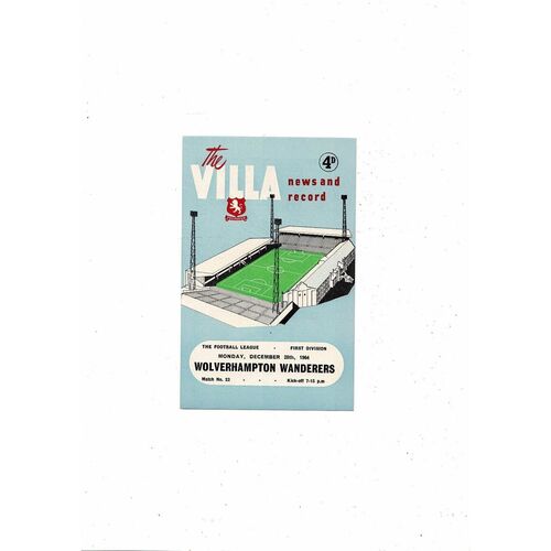 1964/65 Aston Villa v Wolves Football Programme