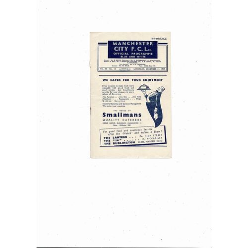 1949/50 Manchester City v Manchester United Football Programme