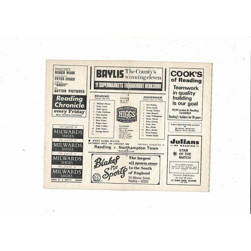 Reading v Dagenham FA Cup Football Programme 1967/68 + League Review