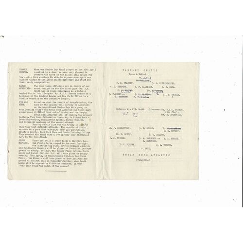 Farsley v Robin Hood Ath Leeds Snr Cup Final Rep Programme 1961 @ Leeds United