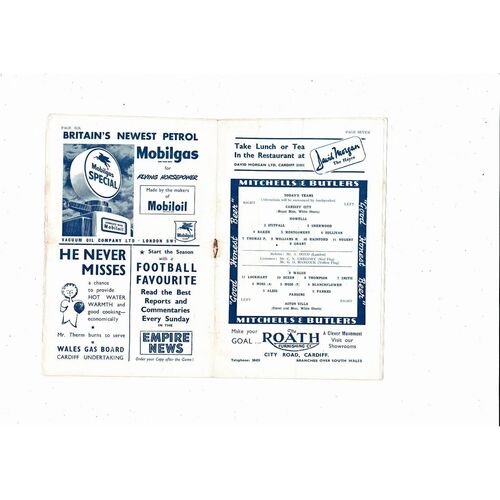 1953/54 Cardiff City v Aston Villa Football Programme