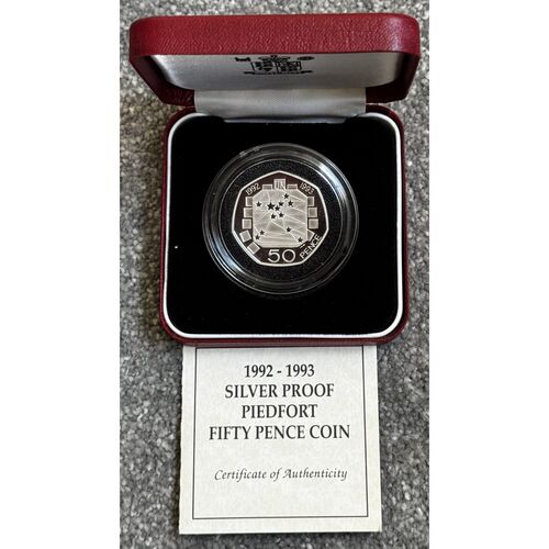 1992-1993 FDC Silver Proof Piedfort Fifty Pence Coin - 27g