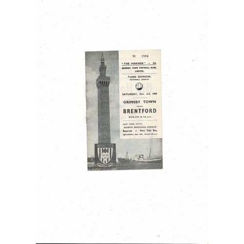 1959/60 Grimsby Town v Brentford Football Programme