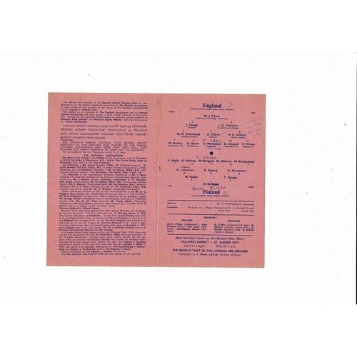 1958 England v Finland Amateur International Football Programme @ Dulwich