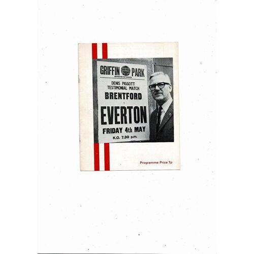Brentford v Everton Denis Piggott Testimonial Football Programme 1972/73