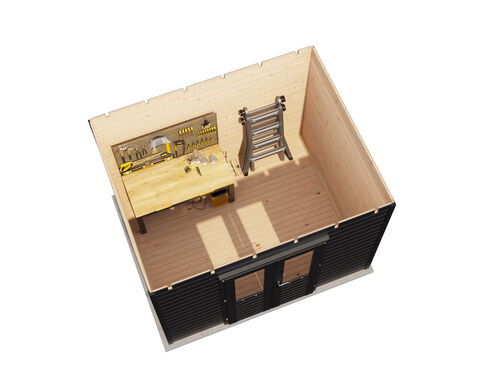 3.0mtr x 2.4mtr 28mm walled Flat Roof Cabin