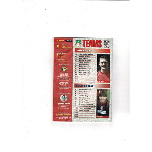 Wrexham v Colwyn Bay FA Cup Replay Football Programme 1996/97