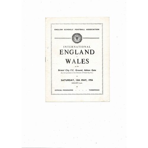 1956 England v Wales Schools International Football Programme @ Bristol City