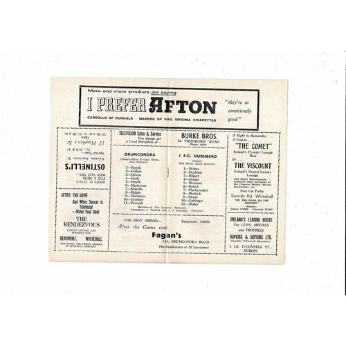 Drumcondra v Nurnberg European Cup Football Programme 1961/62