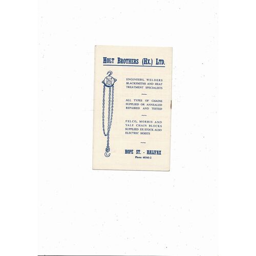 1959/60 Halifax Town v Grimsby Town Football Programme