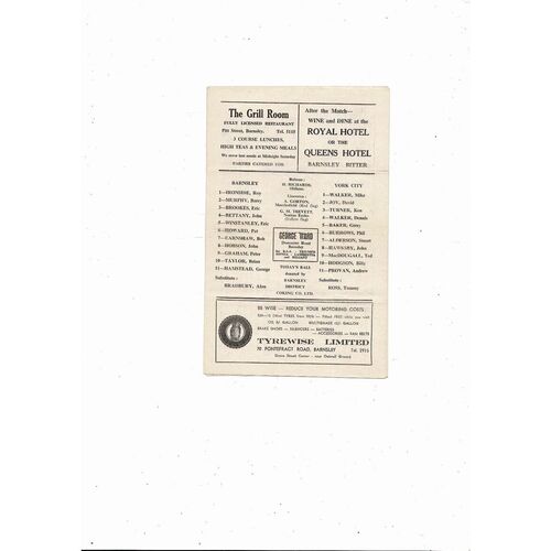 1967/68 Barnsley v York City Football Programme