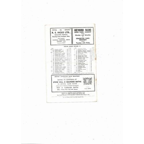 1959/60 Newport County v Norwich City Football Programme