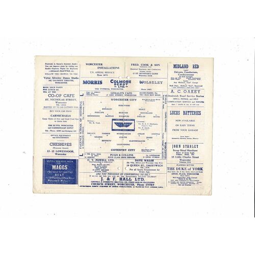 Worcester City v Coventry City FA Cup Football Programme 1960/61