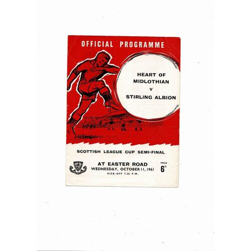 1961/62 Hearts v Stirling Albion Scottish League Cup Semi Final Programme