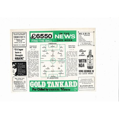 1968/69 Hibernian v St Johnstone Football Programme