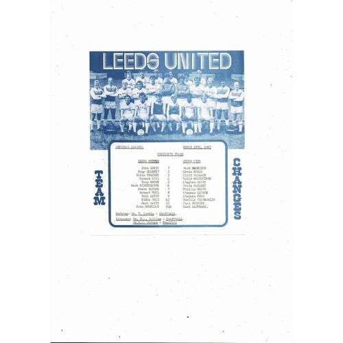 Leeds United v Stoke City Central League Football Programme 1982/83