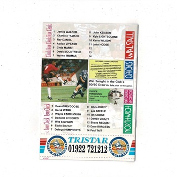 Walsall v Northwich Victoria FA Cup Replay Football Programme 1996/97