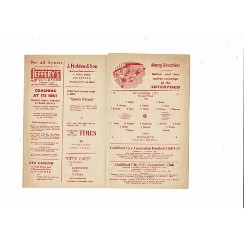 1963/64 Guildford City v Weymouth Football Programme