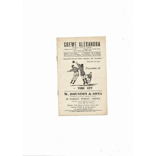 1956/57 Crewe Alexandra v York City Football Programme