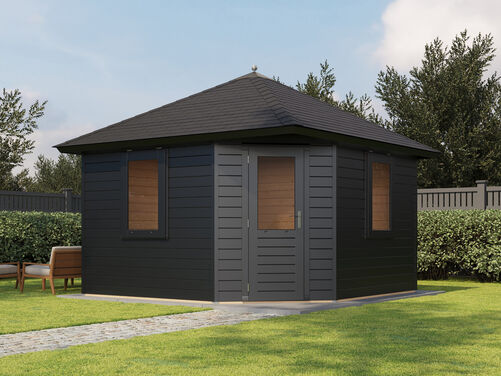 3.6mtr x 3.6mtr 44mm walled Pyramid Roof Cabin