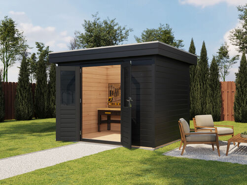 3.0mtr x 2.4mtr 28mm walled Flat Roof Cabin
