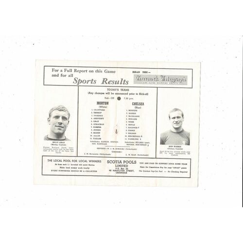 Greenock Morton v Chelsea Fairs Cup Football Programme 1968/69