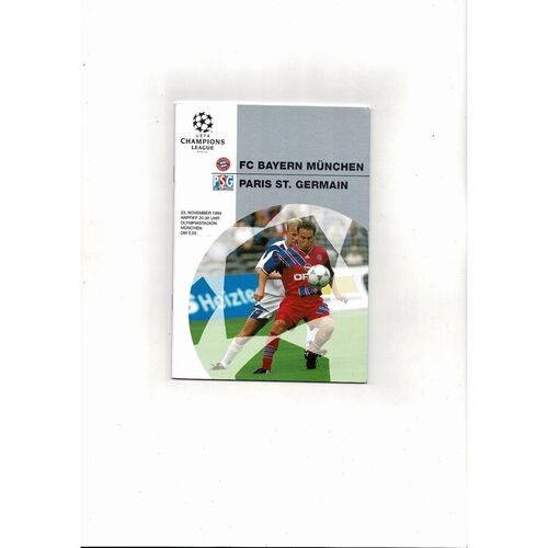 Bayern Munich v Paris St Germain UEFA Champions League Football Programme 1994/95